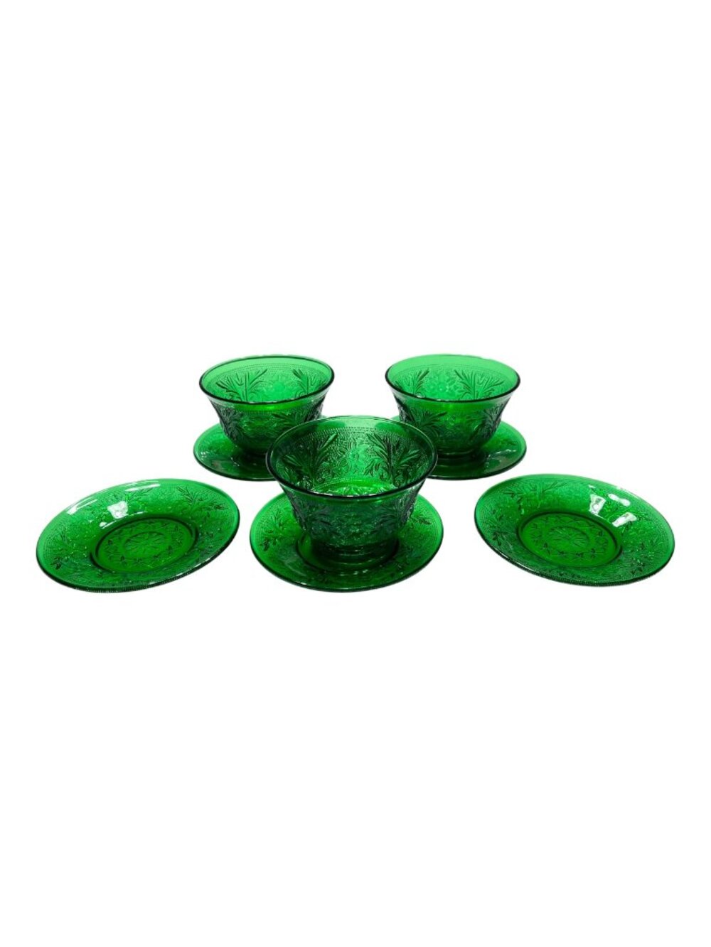 8-Pc Vtg Anchor Hocking Forest Green Depression Oatmeal Glass Sandwich Pattern